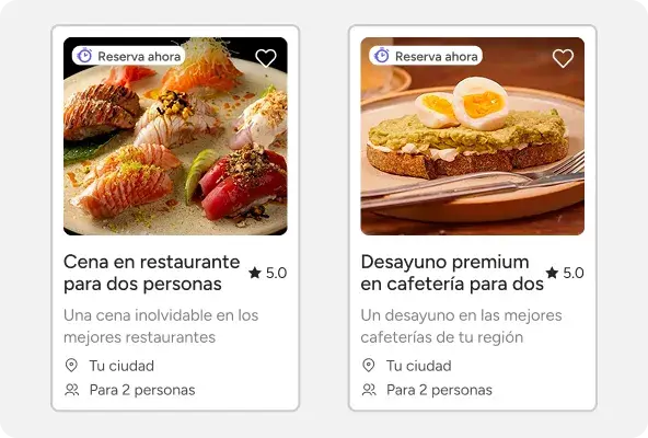 Listado de experiencias disponibles